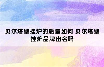 贝尔塔壁挂炉的质量如何 贝尔塔壁挂炉品牌出名吗